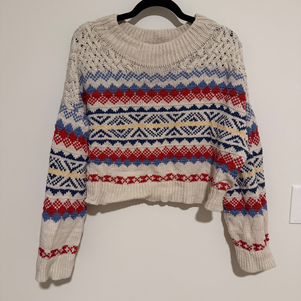 Polo Ralph Lauren Womens Cream Chunky Ribbed Knit Crewneck Sweater Size Large